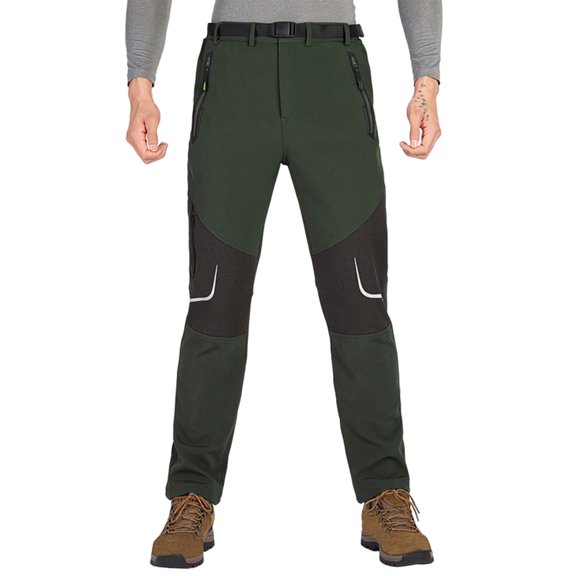 HOOMEUMY Men's Outdoor Hiking Pants Lightweight Waterproof Windproof Fleece Lined Winter Softshell Snow Ski Pants with Zipper Pockets Green S