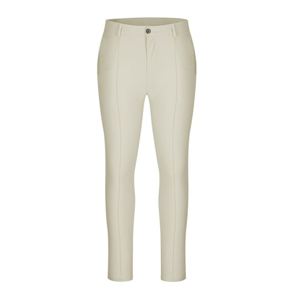 HOOMEUMY Men's Pants High Waist Straight Leg Trousers Elastic Waist Slim Fit Work Office Business Formal Dress Pants Khaki Beige L