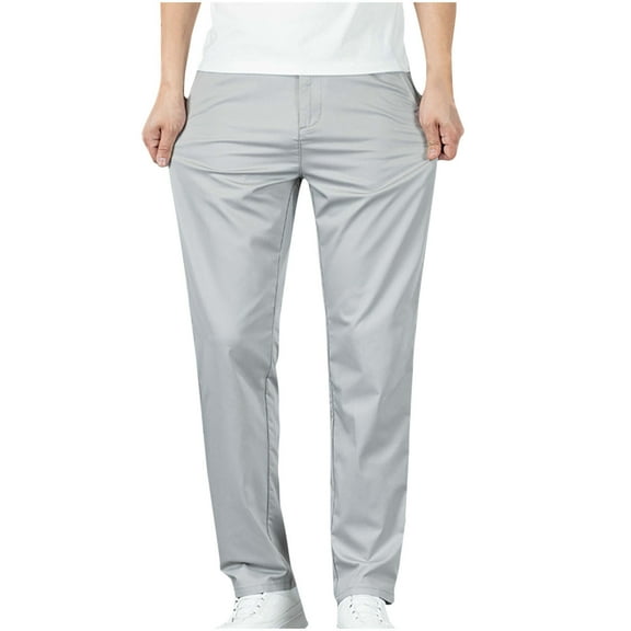 HOOMEUMY Men's Pants Straight Leg Cotton Trousers Elastic Waist Comfortable Stretch Lightweight Work Pants Gray XXL
