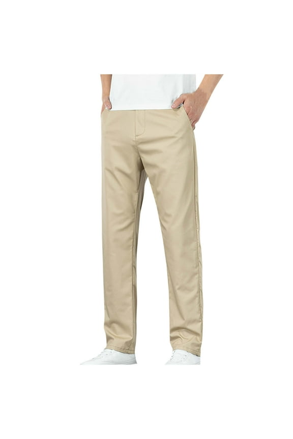 Men's Pants Straight Leg Cotton Trousers Elastic Waist Comfortable Stretch Lightweight Work Pants Khaki M