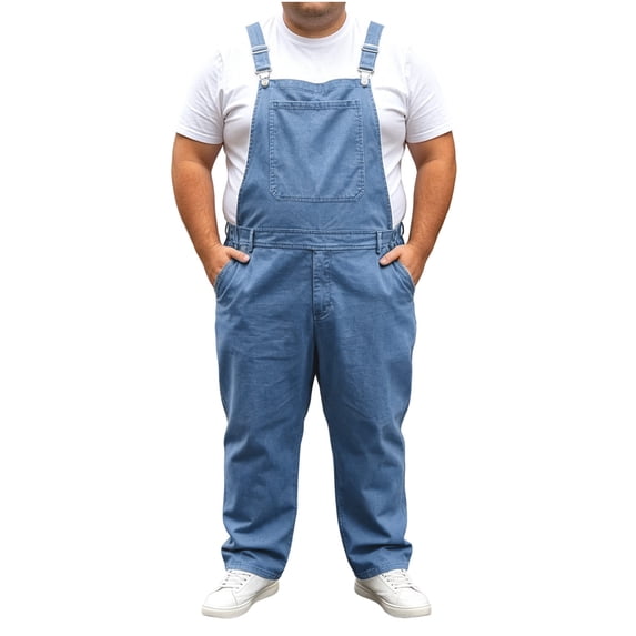 HOOMEUMY Men's Plus Size Denim Bib Overalls Fashion Slim Fitted Jumpsuit with Pockets