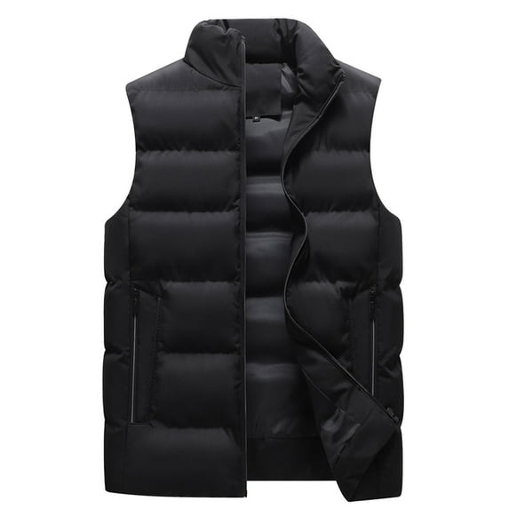 HOOMEUMY Men's Puffer Vest Winter Warm Sleeveless Jacket Zipper Stand Collar Padded Outdoor Vest Lightweight Warm Vest Black XXXL