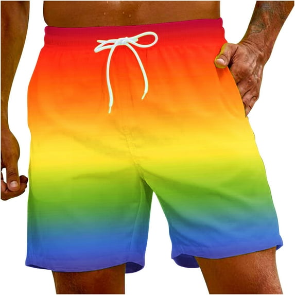 HOOMEUMY Men's Rainbow Swim Trunks Beach Shorts Quick Dry Summer Bathing Suits with Pockets Mesh Lining Drawstring Multi-color XXXL