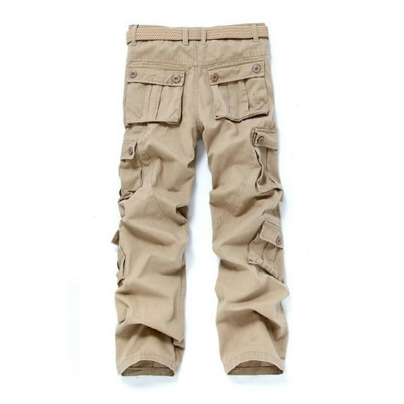 HOOMEUMY Men's Relaxed Fit Straight Leg Multi-Pockets Military Style Cargo Pants with Belt Loops Khaki 26