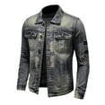 thumbnail image 1 of HOOMEUMY Men's Retro Denim Jacket Distressed Ripped Button Up Long Sleeve Loose Fit Casual Jean Jacket with Pockets Black XXXL, 1 of 9