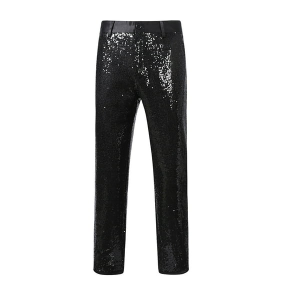 HOOMEUMY Men's Sequin Dress Pants Fashion Straight Leg Shiny Suit Pants Bussiness Casual Work Trousers with Pockets (Black,XXL)