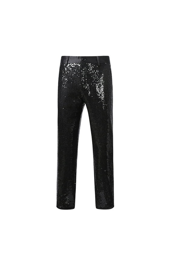 Men's Sequin Dress Pants Fashion Straight Leg Shiny Suit Pants Bussiness Casual Work Trousers with Pockets (Black,XXL)