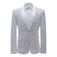 thumbnail image 1 of HOOMEUMY Men's Sequined Blazer Party Wedding Formal Suit Jacket Shiny Sparkly Collar Button Slim Fit Prom White XXXL, 1 of 8