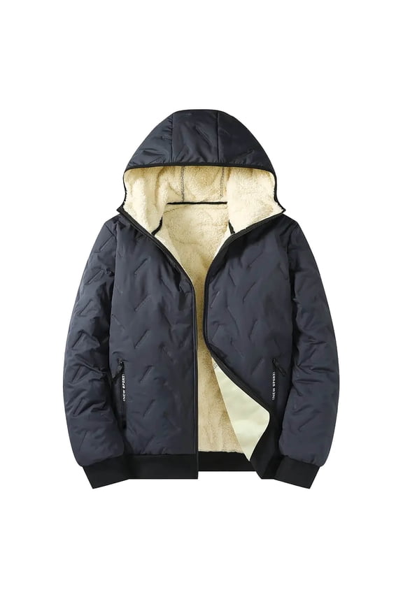 Men's Sherpa Hoodies Warm Fleece Lined Jacket Full Zipper Quilted Down Coat Winter Thicken Thermal Athletic Coat (Gray,XS）