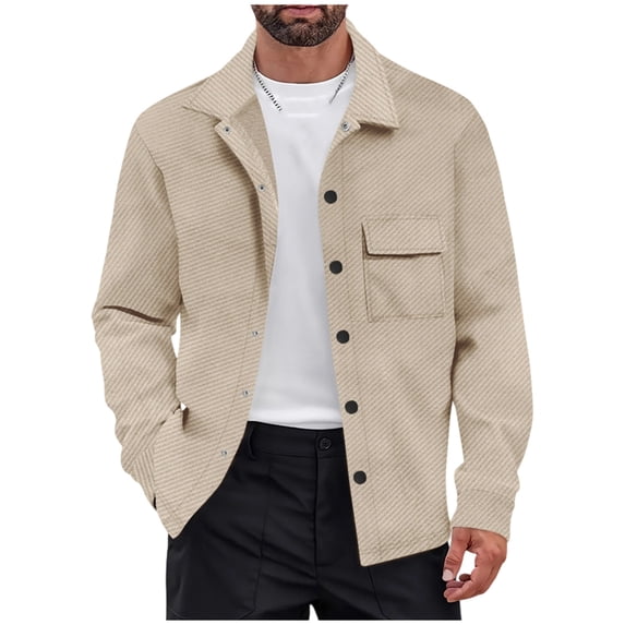 HOOMEUMY Men's Shirt Jackets Fashion Lightweight Button up Lapel Long Sleeves Loose Comfy Blouse Coat Outwear Fall Tops (Khaki,XL)