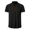 thumbnail image 1 of HOOMEUMY Men's Shirts Casual V-Neck Drawstring Hippie Shirts Comfy Lightweight Shirts Fashion Short Sleeve Shirt Summer Casual Solid Color (Black,L), 1 of 5