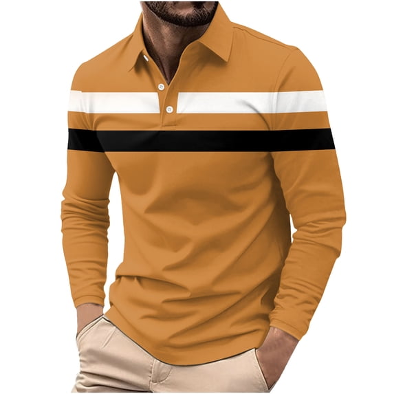 HOOMEUMY Men's Shirts Long Sleeve Turndown Collar Button Tshirts Long Sleeve V-Neck Lightweight Solid Color Comfy Spring Shirt (Orange,M)