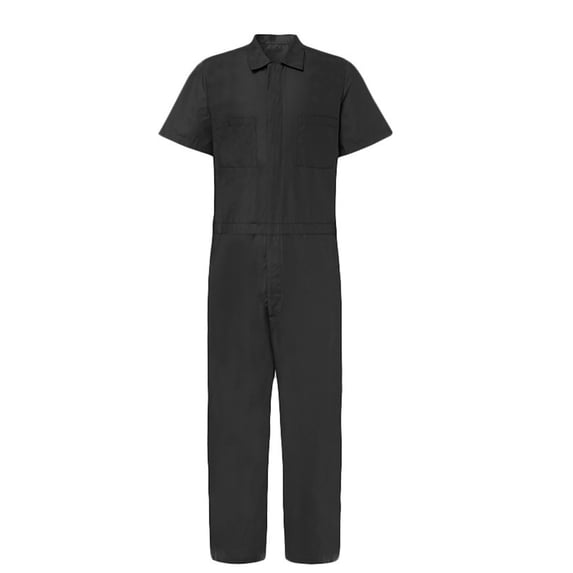 HOOMEUMY Men's Short Sleeve Zip Front Coverall Lightweight Twill Stain Wrinkle Resistant Jumpsuit Cargo Multi Pockets Romper Black XXXL