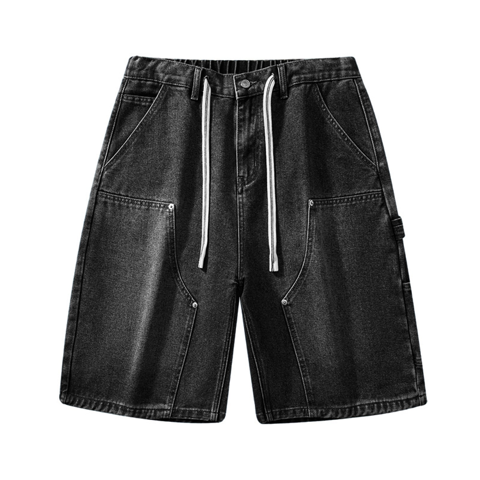 HOOMEUMY Men's Shorts Classic Fashion Comfy Solid Color Beach Shorts Summer Leisure Outdoor Elastic Waist Drawstring Wide Leg Denim Shorts (Gray,XL)