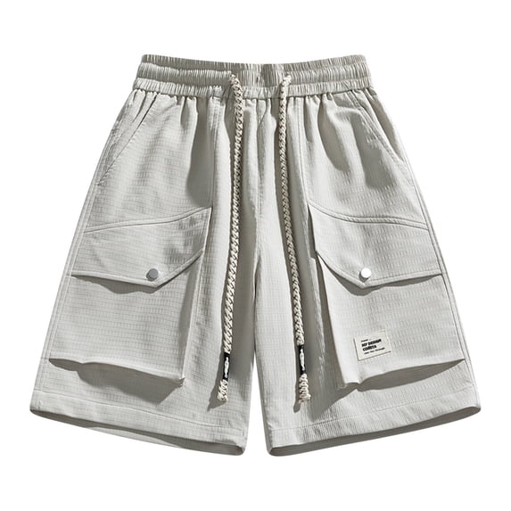 HOOMEUMY Men's Shorts Classic Outdoor Beach Shorts Solid Color Drawstring Elastic Waist Multi Pocket Shorts Leisure Summer Fashion Comfy (White,XXXL)