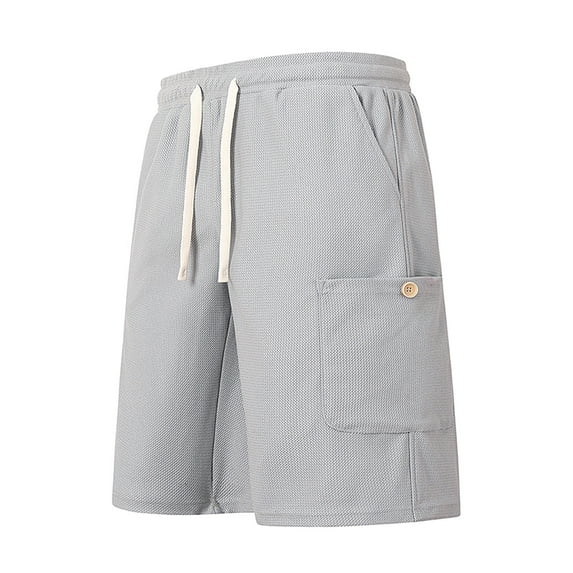 HOOMEUMY Men's Shorts Classic Solid Color Elastic Waist Drawstring Sports Fitness Shorts with Pocket Beach Shorts Leisure Fashion Comfy Summer Outdoor (Gray,S)
