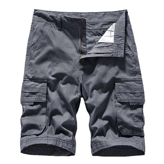 HOOMEUMY Men's Shorts Cotton Multi-Pocket Straight Loose Fit Summer Shorts Military Army Green Cargo Shorts Gray L