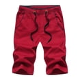 thumbnail image 1 of HOOMEUMY Men's Shorts Summer Beach Shorts with Pockets Drawstring Elastic Waist Bermuda Shorts Solid Color Above Knee Length Shorts for Men Red XXXXXL, 1 of 3