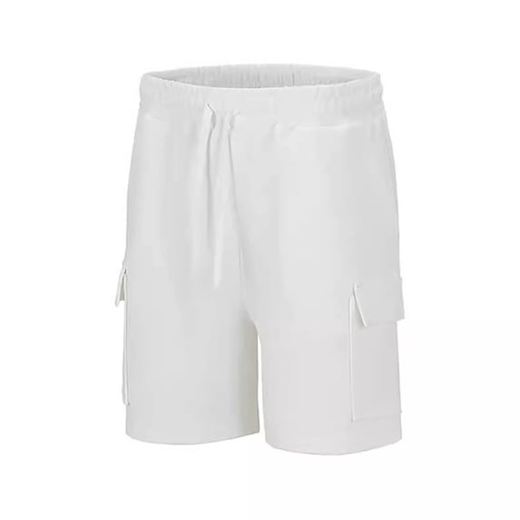HOOMEUMY Men's Shorts Summer Cotton Cargo Shorts with Pockets Solid Color Sweatpants Sports Running Beach Shorts Drawstring Elastic Waist Loose Fit Short Pants White 4