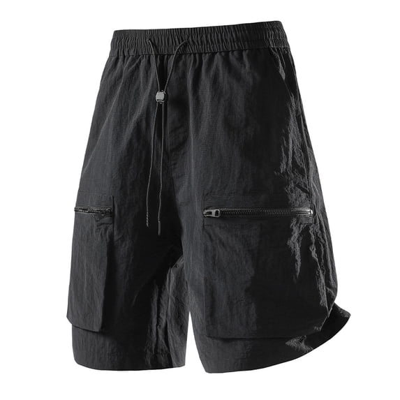 HOOMEUMY Men's Shorts Summer Solid Color Comfy Lightweight Elastic Waist Baseball Basketball Short Pants with Pockets Black S