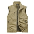 thumbnail image 1 of HOOMEUMY Men's Sleeveless Shirts Stand Collar Summer Thin Outdoor Multi Pocket Stand Up Collar Tank Top Jackets Solid Color Relaxed Casual Lightweight Blouses (Khaki,XXL), 1 of 5