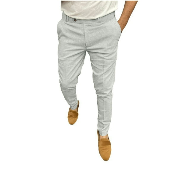 HOOMEUMY Men's Slim Fit Dress Pants Lightweight Business Trousers Formal Stretch Chino Work Casual Pants Gray XL