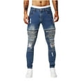thumbnail image 1 of HOOMEUMY Men's Slim Fit Jeans Vintage Classic Casual Ripped Stretch Denim Pants Streetwear (Blue,32), 1 of 9