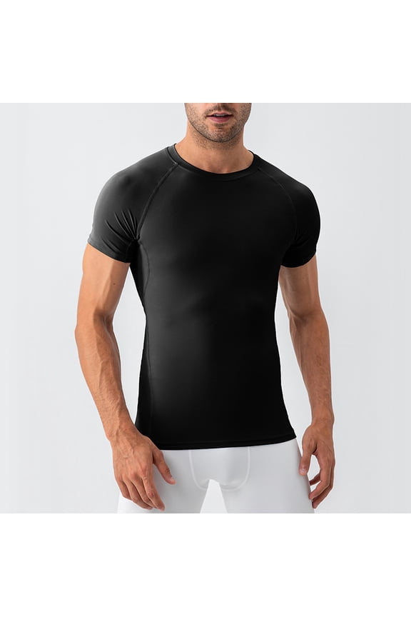 Men's Slim Fit Muscle Workout Tees - Quick Dry Moisture Wicking Athletic Shirts for Running & Gym Black L
