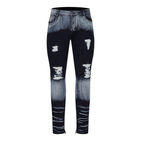 HOOMEUMY Men's Slim Fit Stretch Jeans Ripped Skinny Jeans for Men, Distressed Straight Leg Fashion Comfort Flex Waist Pants Dark Blue 8