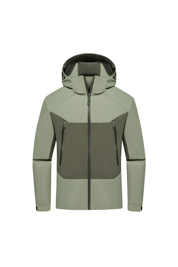 Men's Soft Shell Jacket Water Resistant Windproof Hooded Lightweight Breathable Outdoor Sports Hiking Running Climbing Jacket Army Green M