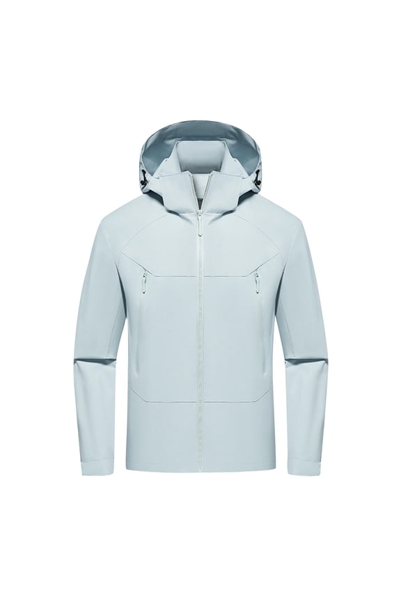 Men's Soft Shell Jacket Water Resistant Windproof Hooded Lightweight Breathable Outdoor Sports Hiking Running Climbing Jacket Light Blue M