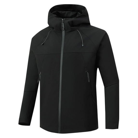 HOOMEUMY Men's Softshell Jacket Water Resistant Windproof Hooded Lightweight Outdoor Hiking Sport Coat Warm Zipper Full Zip Black L