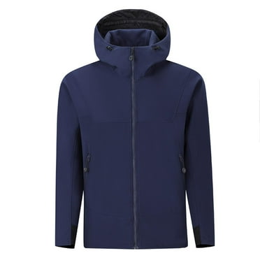 HOOMEUMY Men's Softshell Jacket Waterproof Windproof Hooded Fleece Lined Lightweight Outdoor Sports Hiking Jacket Blue L