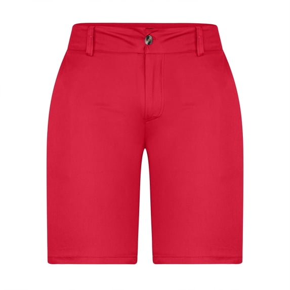 HOOMEUMY Men's Solid Color Stretch Shorts Summer High Waist Slim Fit Lightweight Bermuda Beach Shorts with Belt Loops Red L