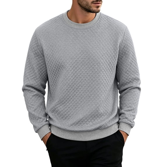 HOOMEUMY Men's Solid Long Sleeved Round Neck Casual Sports T shirt Fashionable Comfortableable Daily Use for Outdoor Activities and Leisure Wear
