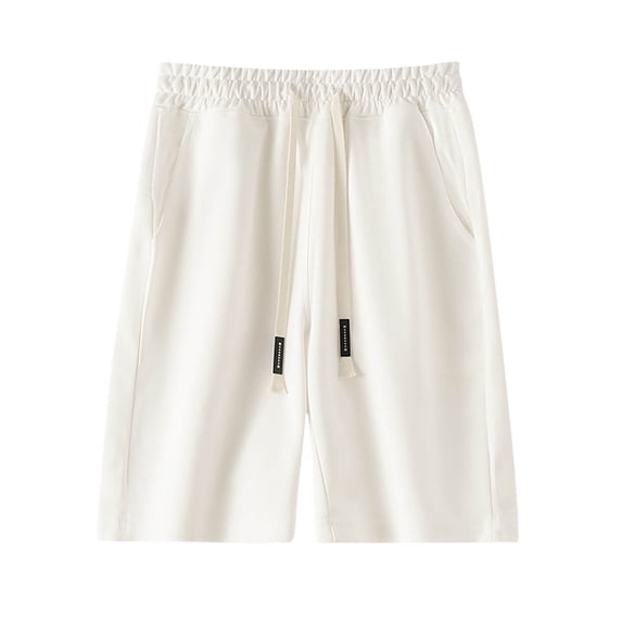 HOOMEUMY Men's Sports Shorts Summer Beach Shorts Sweatpants with Pockets Drawstring Elastic Waist Solid Color Shorts White L
