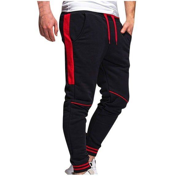 HOOMEUMY Men's Sports Sweatpants with Pockets Drawstring Elastic Waist Long Pants Straight Leg Trousers Activewear Bottoms Red S