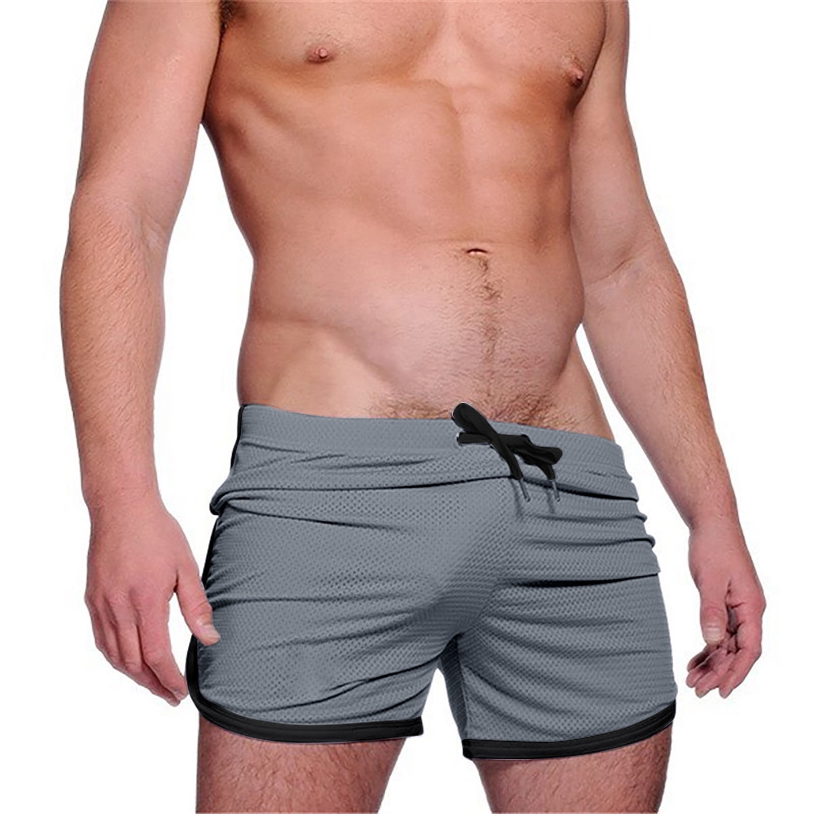 HOOMEUMY Men's Sportswear Mesh Shorts Summer Solid Color