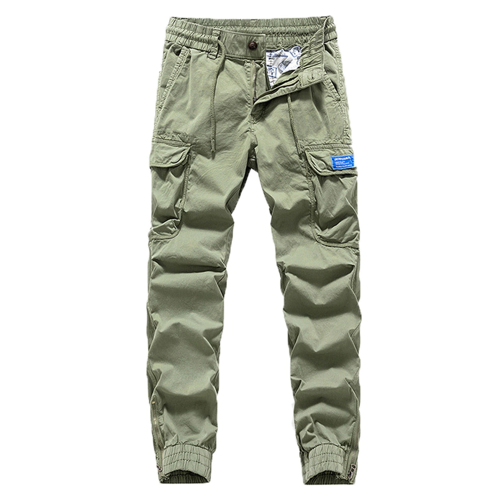 HOOMEUMY Men's Straight Cargo Pants Zippered Cuffs Elastic