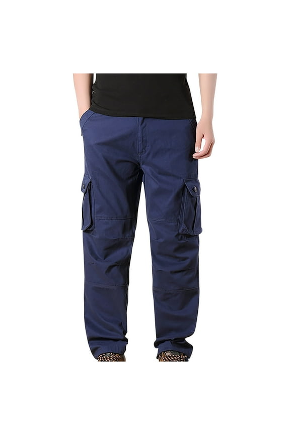 Men's Straight Fit Cargo Pants D string Multi-Pockets Outdoor Hiking Trousers Basic 2024 Trendy Blue M