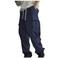 thumbnail image 1 of HOOMEUMY Men's Straight Fit Corduroy Pants with Pockets Solid Color Loose Workwear Trousers Drawstring Elastic Waist Bottoms Blue XXXL, 1 of 6