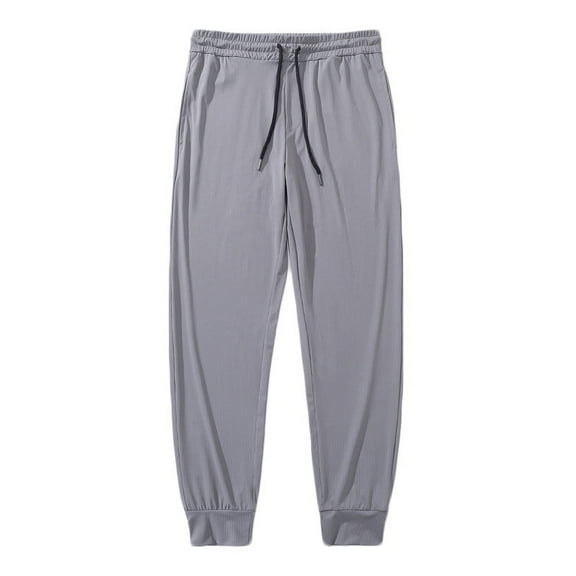 HOOMEUMY Men's Straight Fit Drawstring Elastic Waist Bound Feet Quick Dry Jogger Pants with Pockets Tapered Leg Trousers Gray M