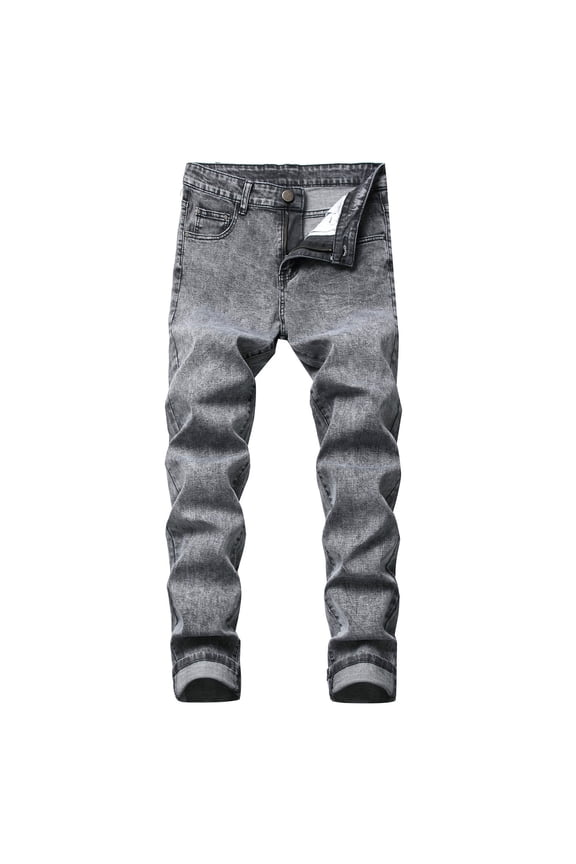 Men's Straight Fit Jeans Stretch Slim Fit Lightweight Denim Regular Pants Zipper Fly Washed Trousers Gray L