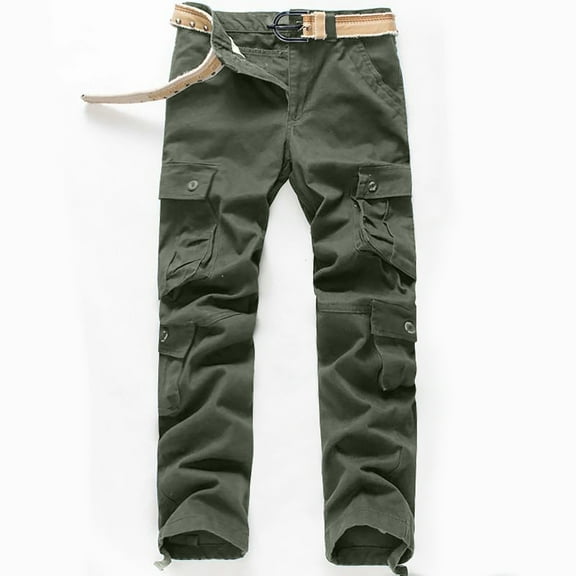 HOOMEUMY Men's Straight Fit Military Style Multi-Pockets Elastic Waist Outdoor Washed Cargo Pants with Belt Green XXL