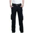 thumbnail image 1 of HOOMEUMY Men's Straight Fit Workwear Multi-Pocket Cotton Classic Solid Washed Casual Cargo Pants with Belt Loops Black L, 1 of 9