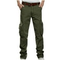 thumbnail image 1 of HOOMEUMY Men's Straight Fit Workwear Multi-Pocket Cotton Classic Solid Washed Casual Cargo Pants with Belt Loops Green M, 1 of 9