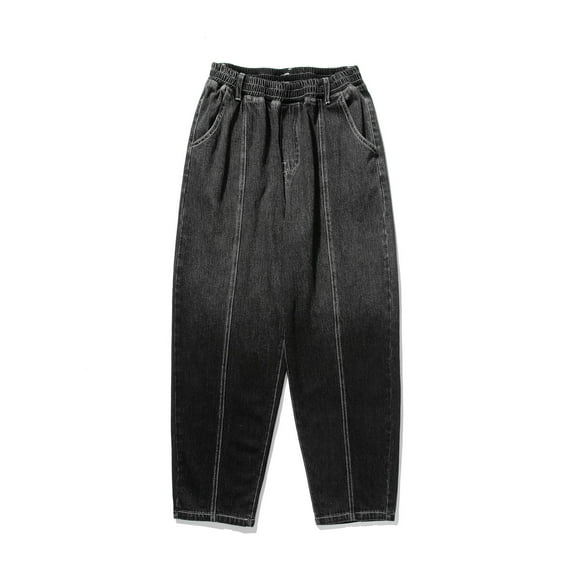 HOOMEUMY Men's Straight Jeans Vintage Washed Baggy Classic Solid Casual Basic 2024 Trendy Denim Pants Hip Hop Loose Trousers Streetwear Black XXXXL