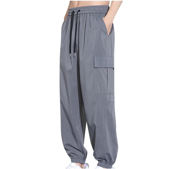 HOOMEUMY Men's Straight Leg Drawstring Breathable Casual Basic Joggers with Pockets Lightweight Loose Fit Long Pants Gray XL