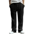 thumbnail image 1 of HOOMEUMY Men's Straight Leg Drawstring Ribbed Sweatpants with Pockets Loose Fit Trousers Activewear Jogger Pants Black L, 1 of 5