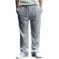 thumbnail image 1 of HOOMEUMY Men's Straight Leg Drawstring Ribbed Sweatpants with Pockets Loose Fit Trousers Activewear Jogger Pants Gray S, 1 of 5